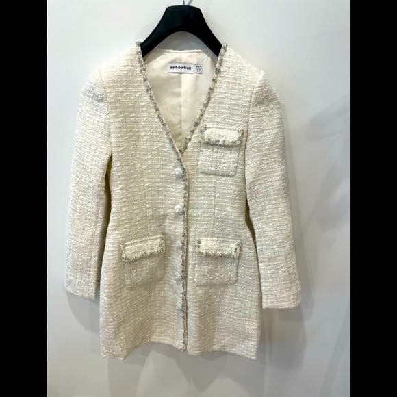 2022 spring Self-Portrait Cream Boucle Mini Dress - Picture 6 of 14